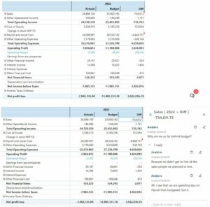 il est désormais possible d'ajouter des commentaires directement sur les visuels de la Financial Reporting Matrix. Vous pouvez annoter des lignes, des colonnes ou des valeurs spécifiques